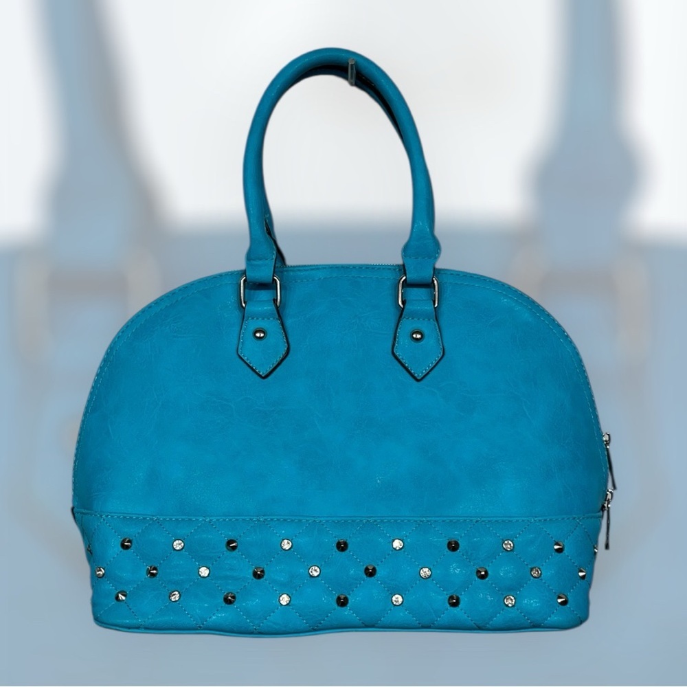 Teal blue domed satchel handbag